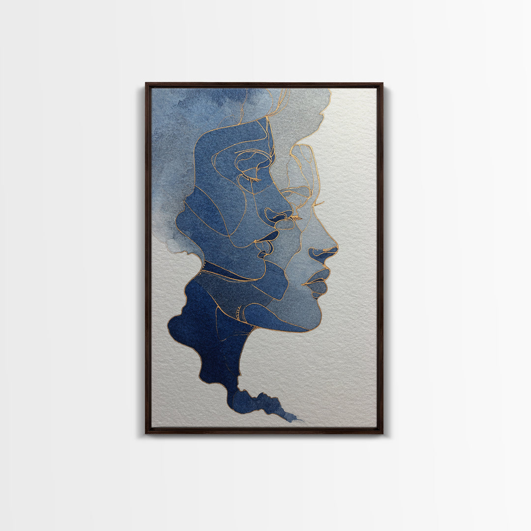 Minimal Face Pair Drawn Framed Canvas Print, Black and White Art, Art, Living Room Decor, Fine Art, Monochrome, Original Art, BAW-2x3-46