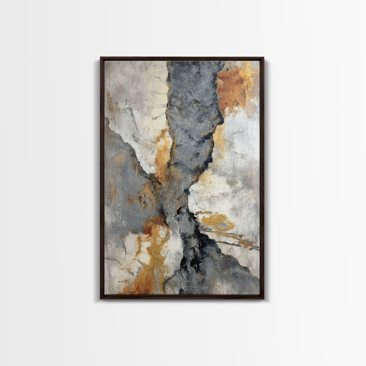 Abstract Marble Texture Framed Canvas Print, Black and White Art, Mid Century Modern, Living Room Decor, Fine Art, Monochrome, BAW-2x3-47