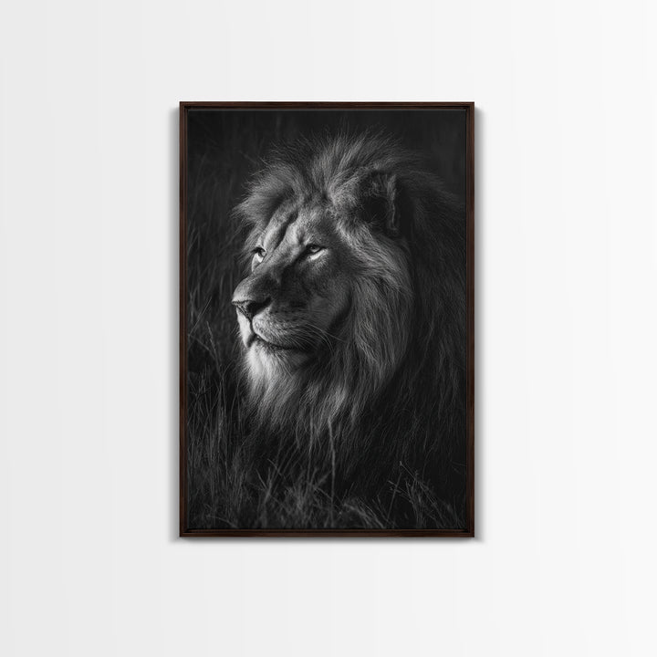 Dramatic Black and White Lion Portrait Canvas Print, Black and White Art, Large Wall Art, Living Room Decor, Monochrome, BAW-2x3-49