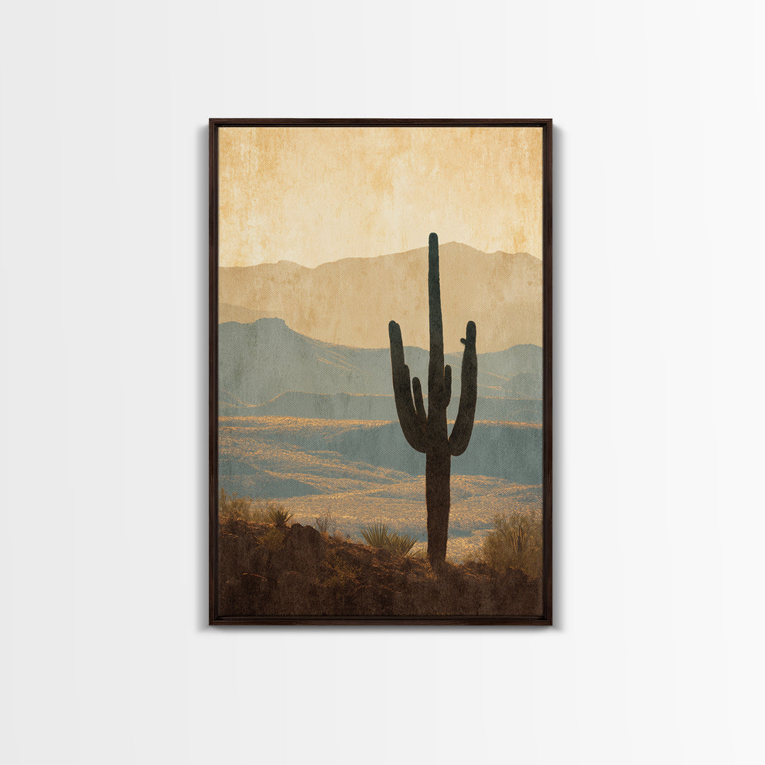 Monochrome Desert Cactus Silhouette Canvas Print, Black and White Art, Digital Art, Living Room Decor, Fine Art, Monochrome, BAW-2x3-5
