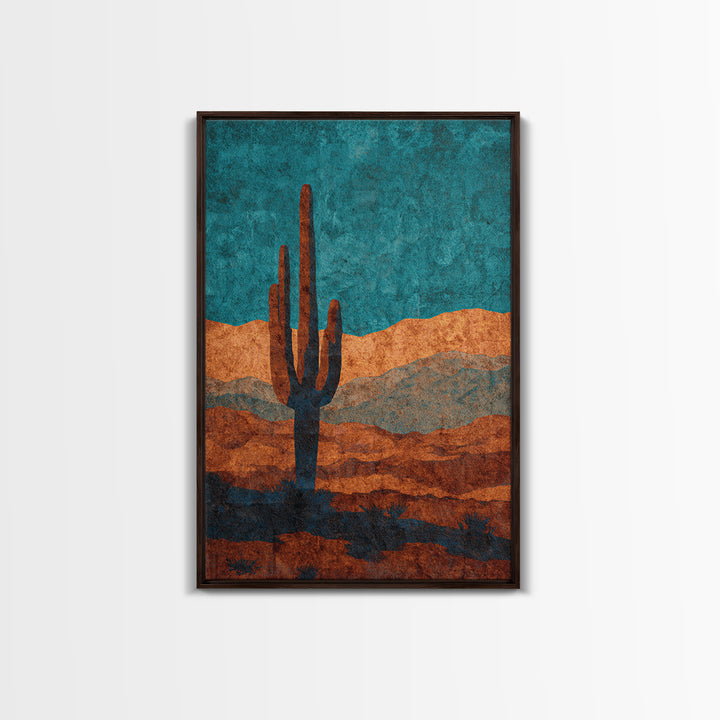 Monochrome Desert Cactus Silhouette Framed Canvas Print, Black and White Art, Original Art, Living Room Decor, Monochrome, BAW-2x3-53