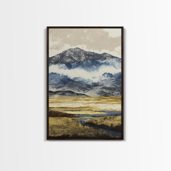 Black Ink Mountain Range Canvas Print, Black and White Art, Printable Wall Art, Living Room Decor, Watercolor Art, Monochrome, BAW-2x3-58