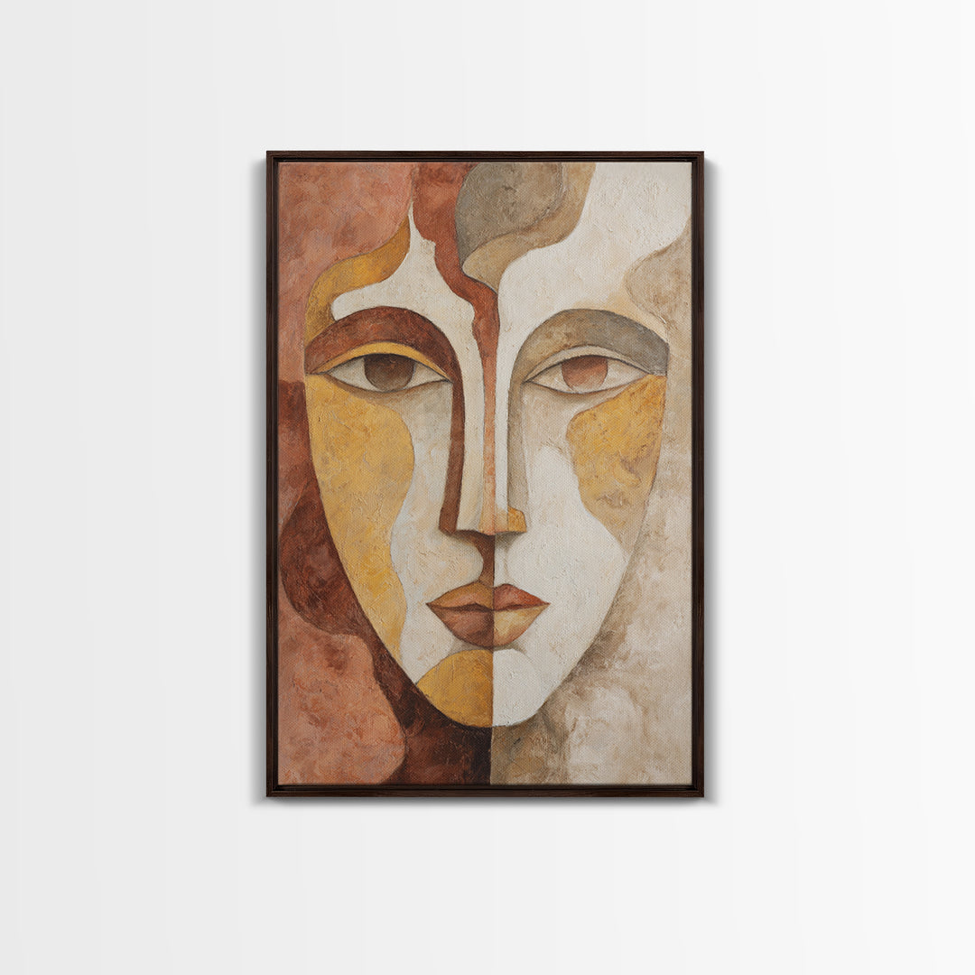 Minimal Face Pair Drawn Canvas Print, Black and White Art, Art Print, Living Room Decor, Monochrome, Abstract Wall Art, BAW-2x3-70