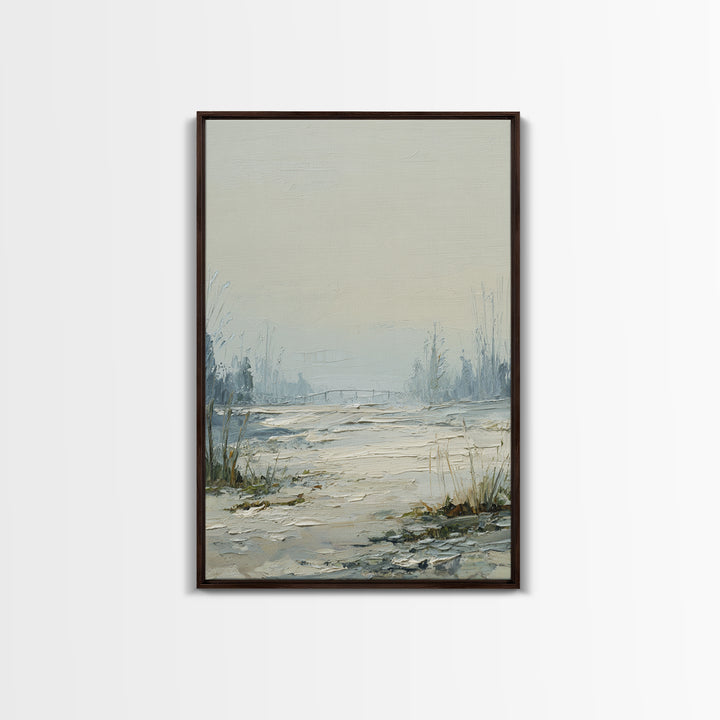 Misty Bridge Landscape Framed Canvas Print, Black and White Art, Printable Art, Living Room Decor, Fine Art, Monochrome, BAW-2x3-75
