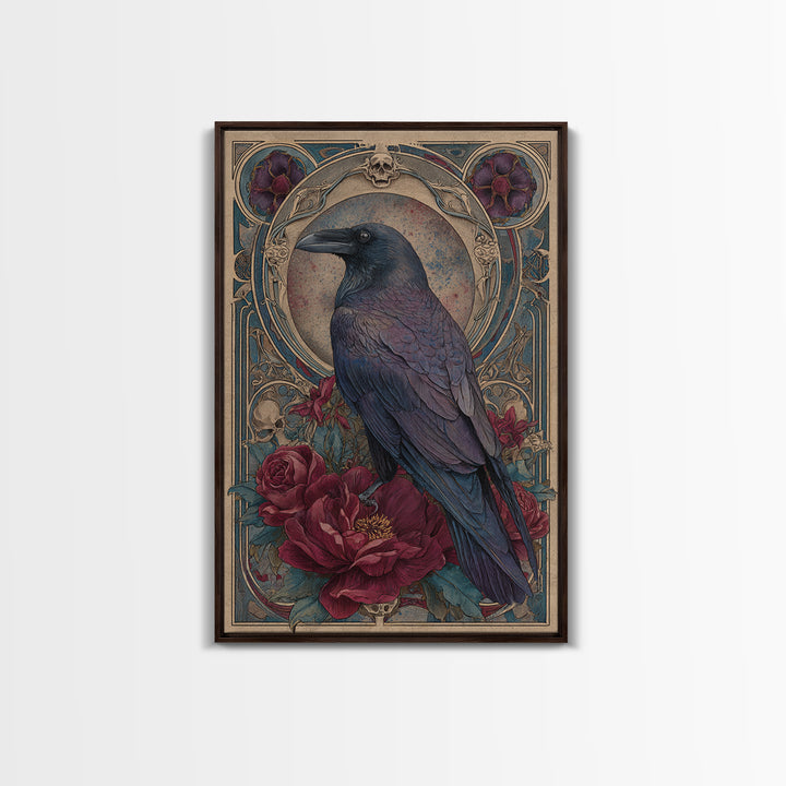 Ink Splatter Raven Composition Framed Canvas Print, Black and White Art, Photography Prints, Living Room Decor, Monochrome, BAW-2x3-76