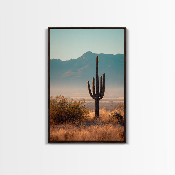 Monochrome Desert Cactus Silhouette Canvas Print, Black and White Art, Abstract Wall Art, Living Room Decor, Watercolor Art, BAW-2x3-77