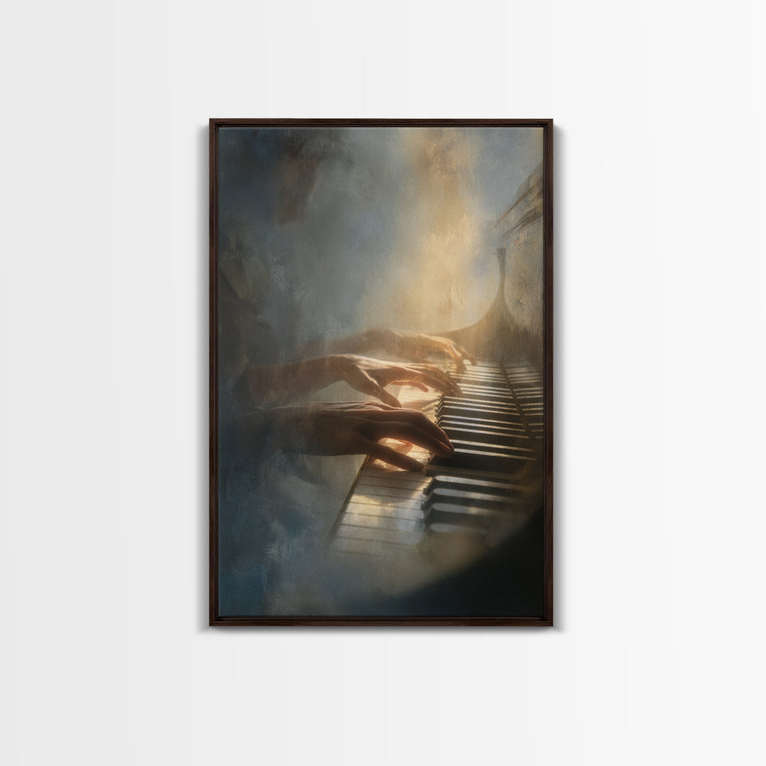 Piano Keys and Hands Framed Canvas Print, Black and White Art, Printable, Living Room Decor, Monochrome, Living Room Wall Art, BAW-2x3-78