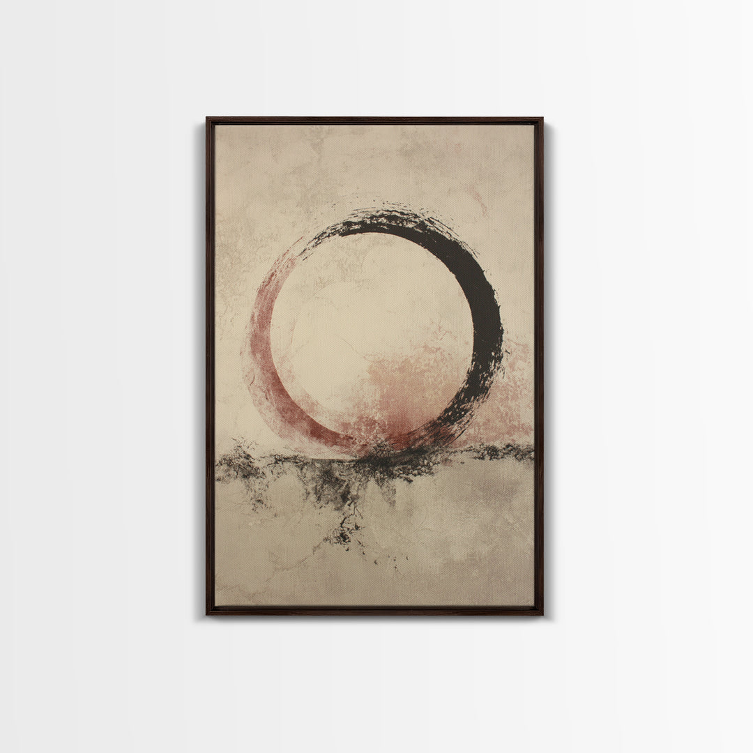 Large Circle and Line Abstract Framed Canvas Print, Black and White Art, Digital Art, Living Room Decor, Abstract Art, BAW-2x3-80