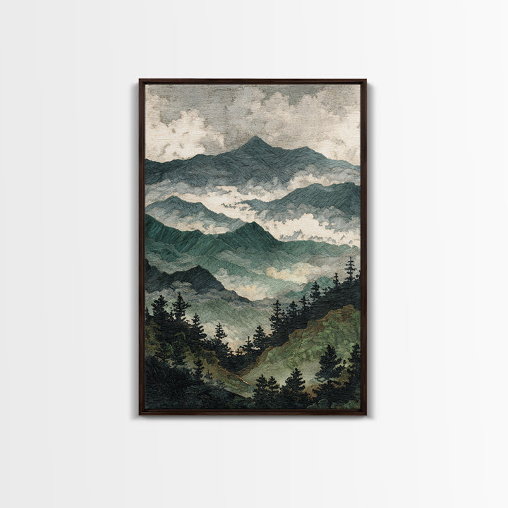 Black Ink Mountain Range Canvas Print, Black and White Art, Printable Wall Art, Living Room Decor, Watercolor Art, Monochrome, BAW-2x3-82