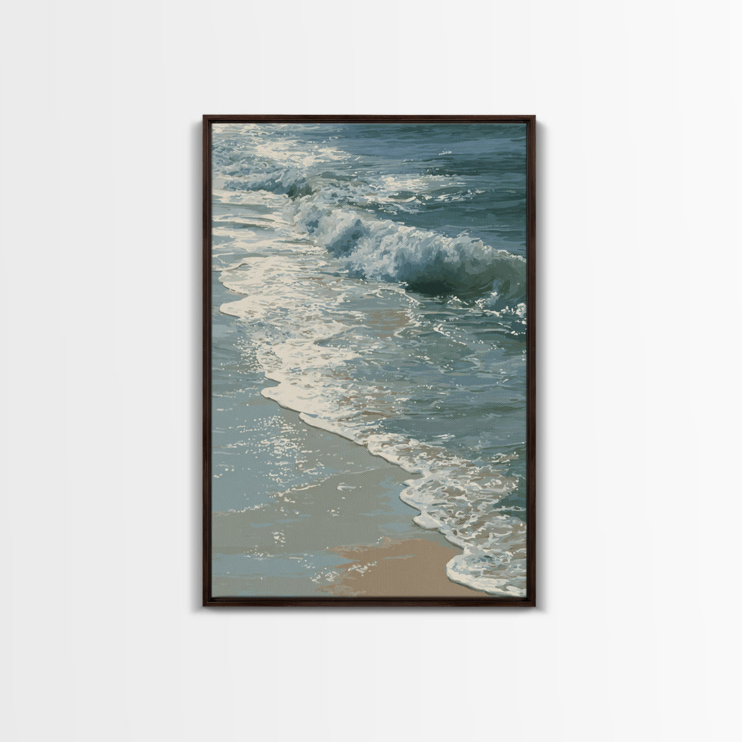 Stormy Ocean Wave Framed Canvas Print, Black and White Art, Gothic Decor, Living Room Decor, Oil Painting, Monochrome, BAW-2x3-90