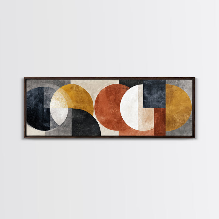 Geometric Bauhaus Grayscale Shapes Framed Canvas Print, Black and White Art, Print, Living Room Decor, Abstract Art, Monochrome, BAW-3x1-10
