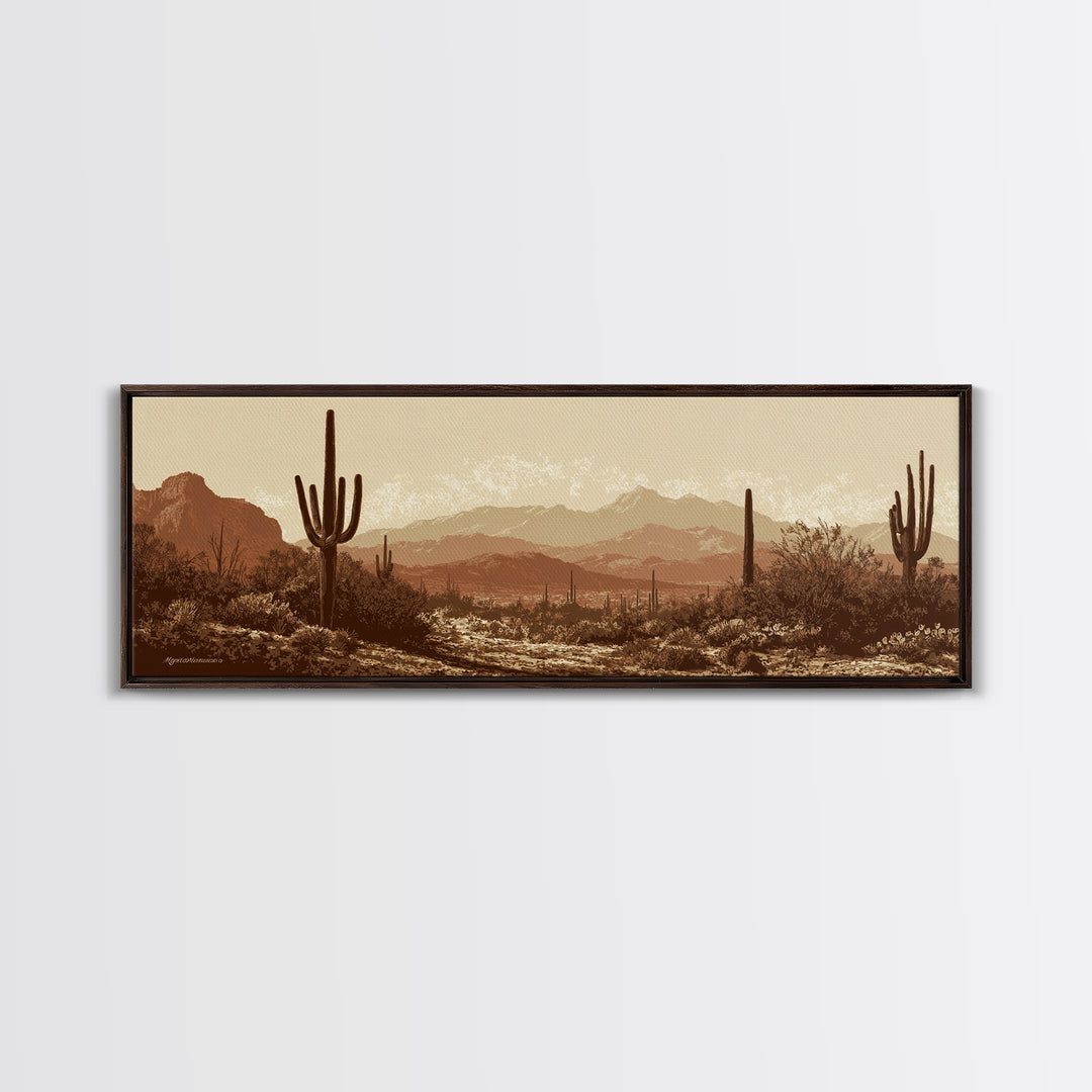 Monochrome Desert Cactus Silhouette Canvas Print, Black and White Art, Apartment Decor, Living Room Decor, Oil Painting, BAW-3x1-13