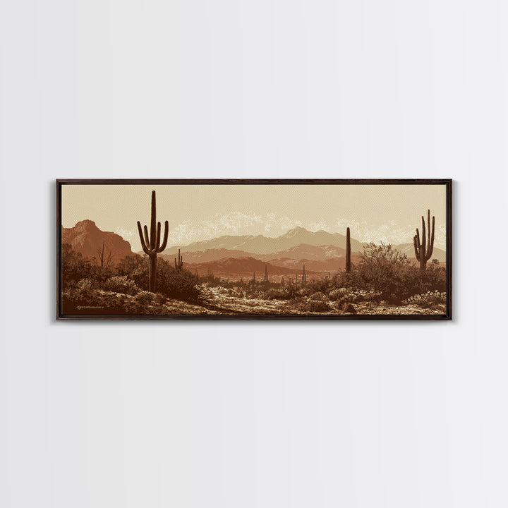 Monochrome Desert Cactus Silhouette Canvas Print, Black and White Art, Apartment Decor, Living Room Decor, Oil Painting, BAW-3x1-13