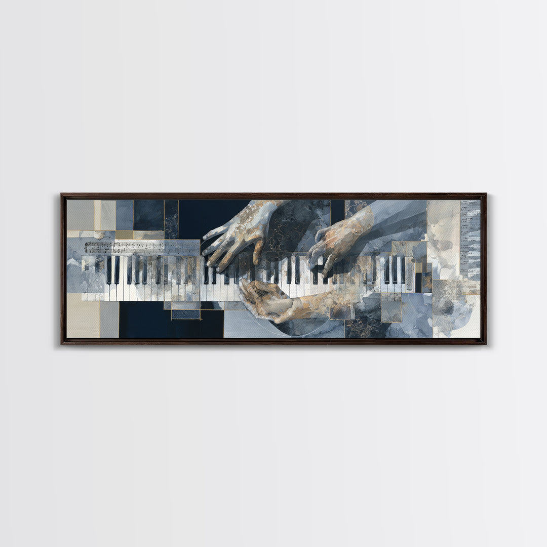 Piano Keys and Hands Canvas Print, Black and White Art, Modern Decor, Living Room Decor, Fine Art, Monochrome, Wall Decor, BAW-3x1-14