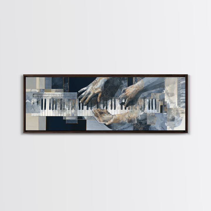 Piano Keys and Hands Canvas Print, Black and White Art, Modern Decor, Living Room Decor, Fine Art, Monochrome, Wall Decor, BAW-3x1-14