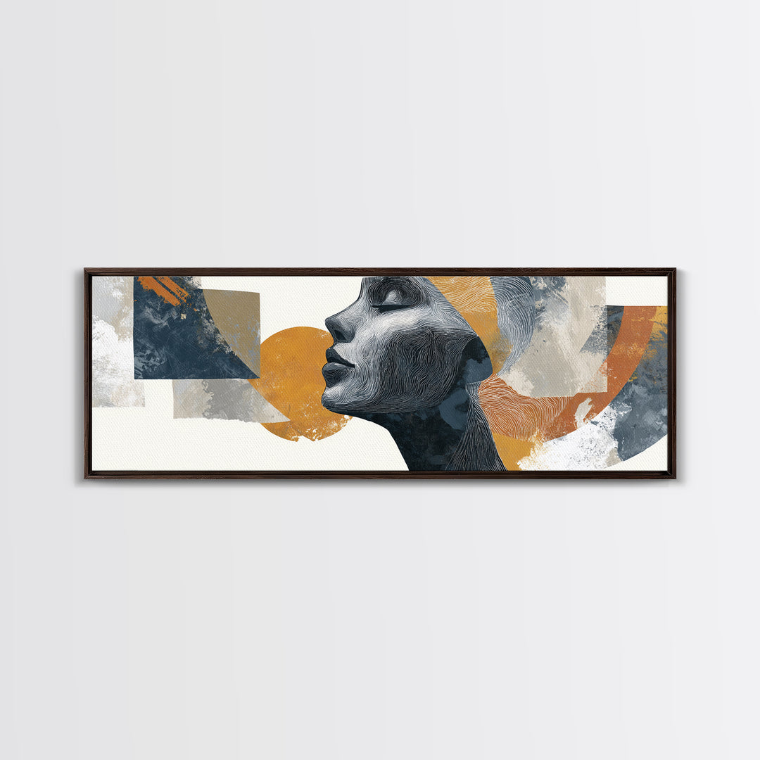 Monochrome Female Profile Framed Canvas Print, Black and White Art, Retro Wall Art, Living Room Decor, Abstract Art, Monochrome, BAW-3x1-17