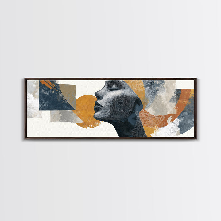 Monochrome Female Profile Framed Canvas Print, Black and White Art, Retro Wall Art, Living Room Decor, Abstract Art, Monochrome, BAW-3x1-17