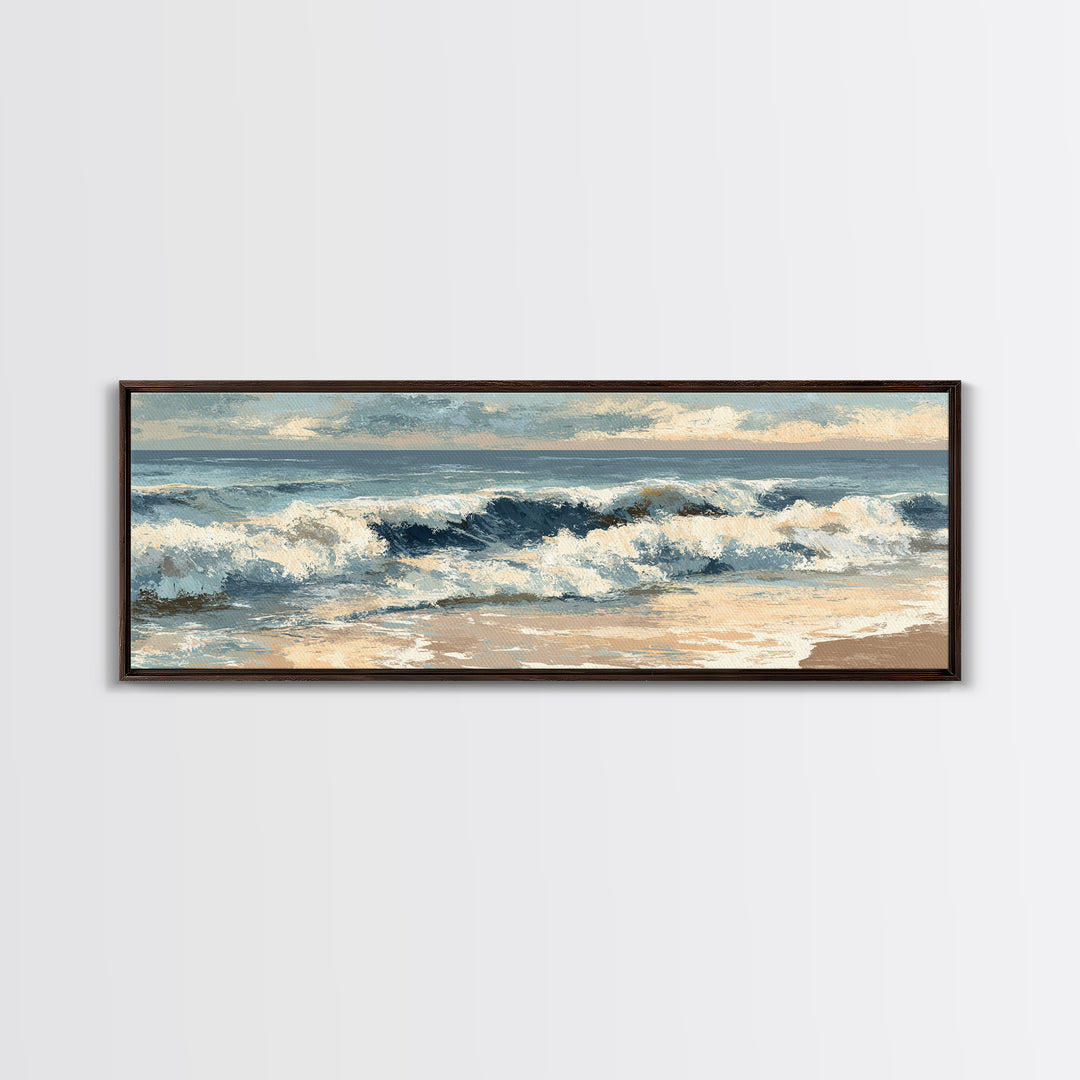 Stormy Ocean Wave Framed Canvas Print, Black and White Art, Printable, Living Room Decor, Monochrome, Living Room Wall Art, BAW-3x1-2