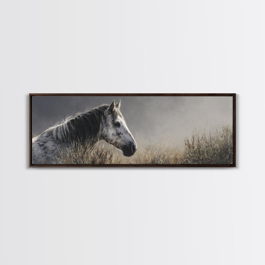 Black and White Wild Horse Portrait Canvas Print, Black and White Art, Photography Prints, Living Room Decor, Monochrome, BAW-3x1-21