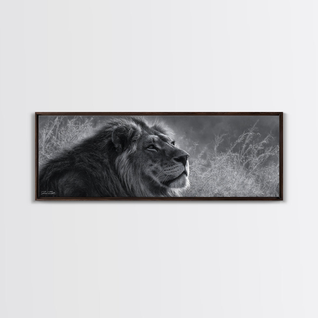 Dramatic Black and White Lion Portrait Canvas Print, Black and White Art, Canvas Print, Living Room Decor, Fine Art, Monochrome, BAW-3x1-33