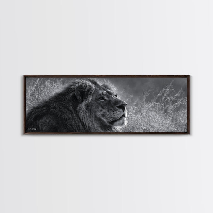 Dramatic Black and White Lion Portrait Canvas Print, Black and White Art, Canvas Print, Living Room Decor, Fine Art, Monochrome, BAW-3x1-33