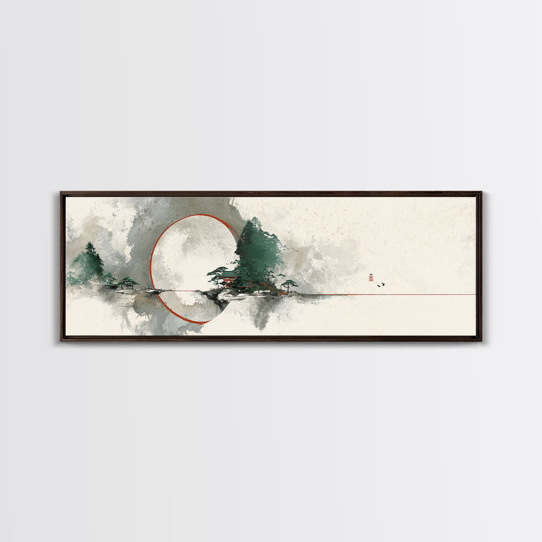 Large Circle and Line Abstract Canvas Print, Black and White Art, Neutral Decor, Living Room Decor, Fine Art, Monochrome, BAW-3x1-40