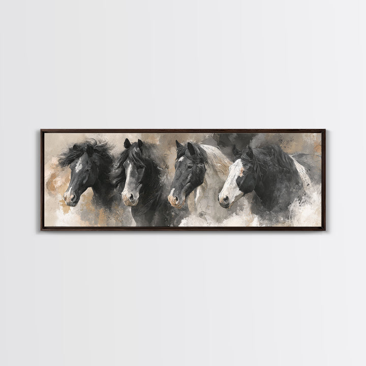 Black and White Wild Horse Portrait Canvas Print, Black and White Art, Photography Prints, Living Room Decor, Monochrome, BAW-3x1-45