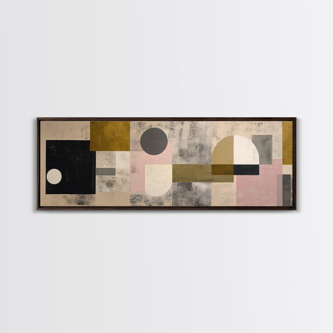 Geometric Bauhaus Grayscale Shapes Framed Canvas Print, Black and White Art, Apartment Decor, Living Room Decor, Monochrome, BAW-3x1-58