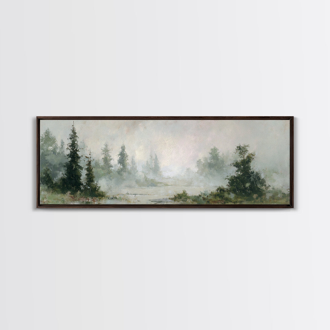 Misty Bridge Landscape Framed Canvas Print, Black and White Art, Digital Prints, Living Room Decor, Fine Art, Monochrome, BAW-3x1-59