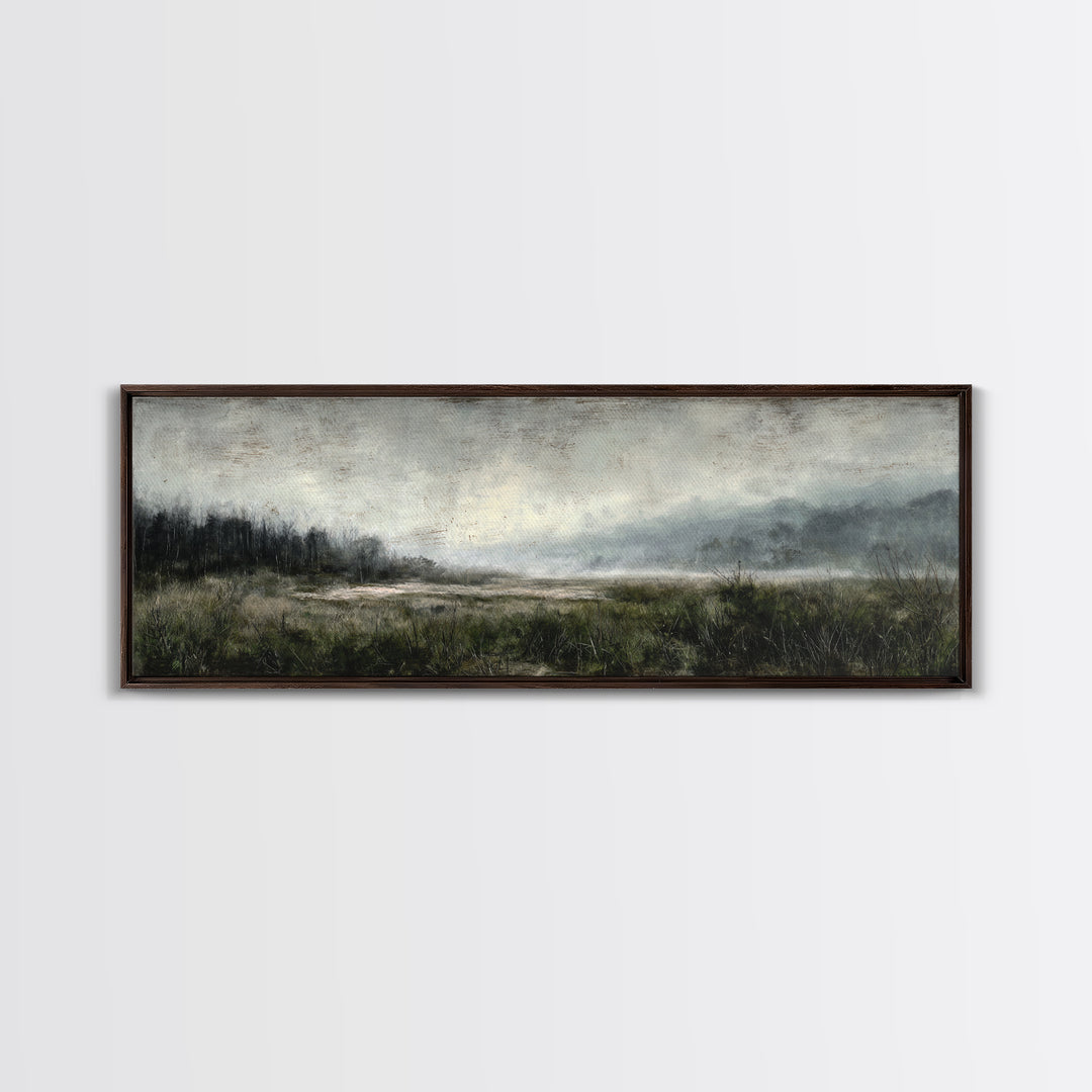 Moody Foggy Forest Canvas Print, Black and White Art, Gothic Decor, Living Room Decor, Oil Painting, Monochrome, BAW-3x1-71