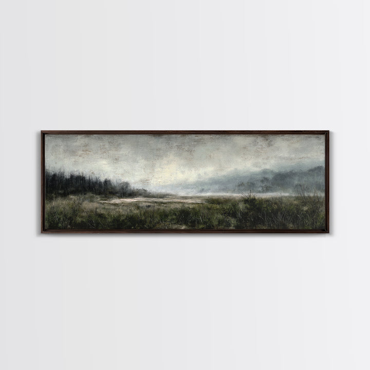 Moody Foggy Forest Canvas Print, Black and White Art, Gothic Decor, Living Room Decor, Oil Painting, Monochrome, BAW-3x1-71