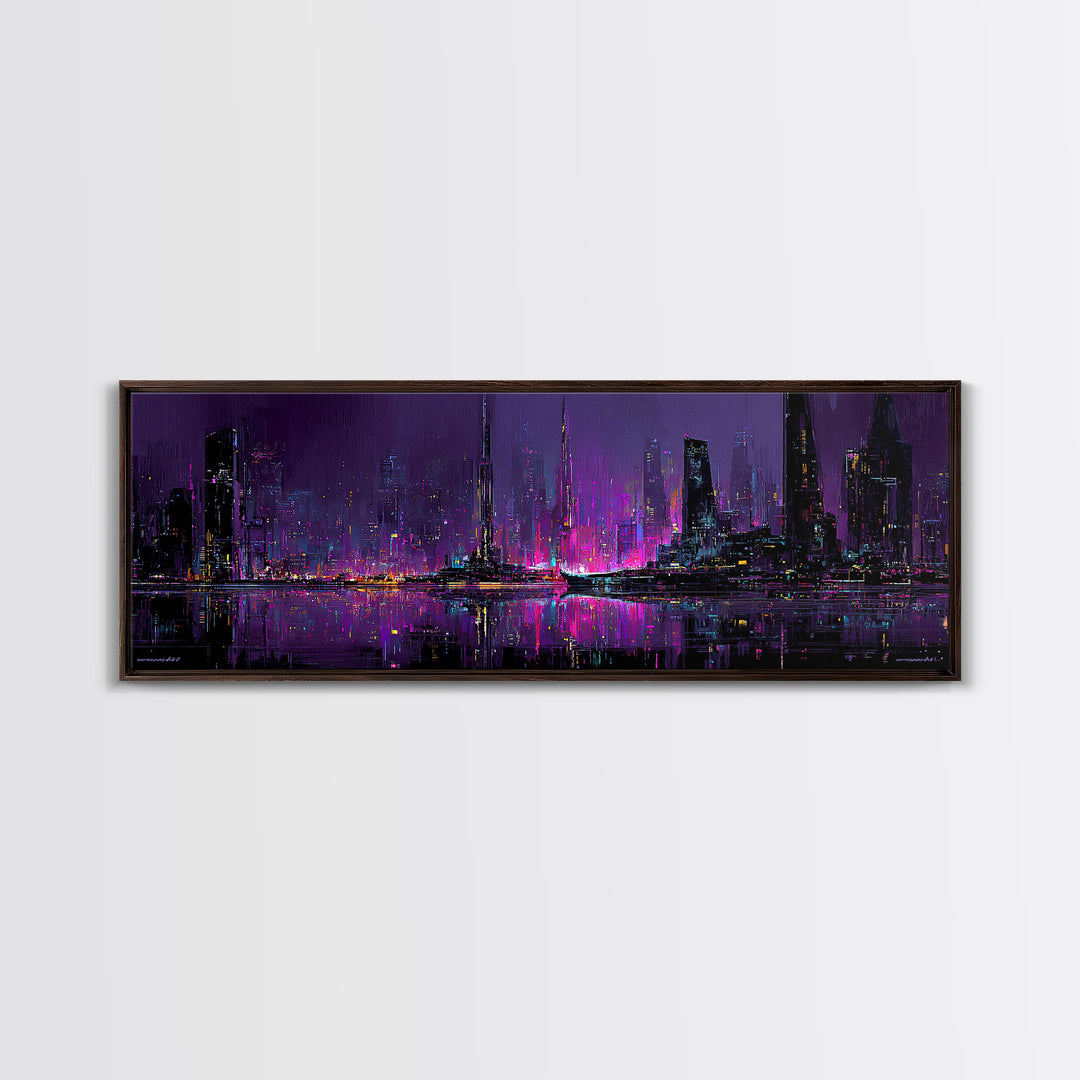 Monochrome City Skyline Reflected Canvas Print, Black and White Art, Living Room Decor, Abstract Art, Monochrome, BAW-3x1-75
