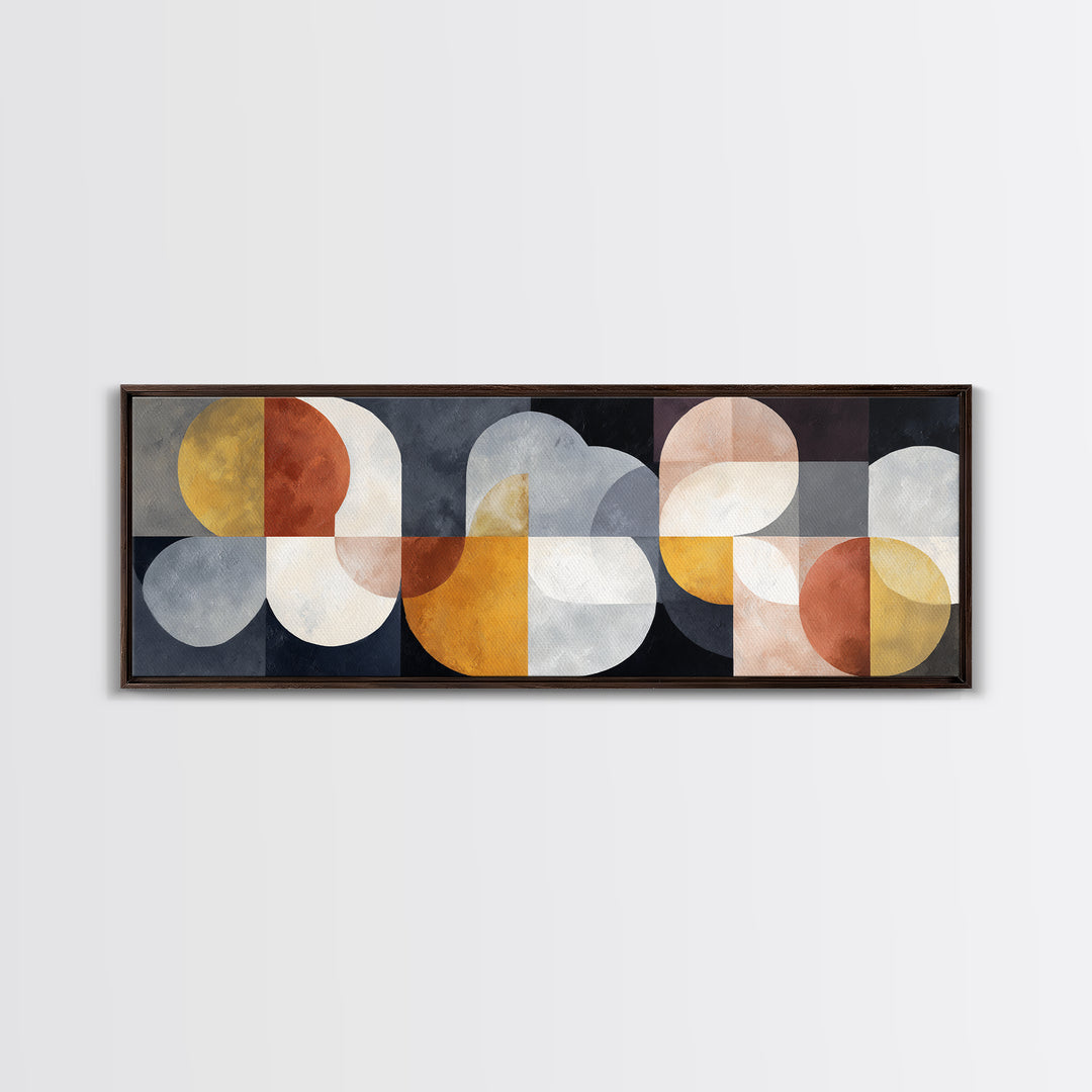 Geometric Bauhaus Grayscale Shapes Framed Canvas Print, Black and White Art, Apartment Decor, Living Room Decor, Monochrome, BAW-3x1-82