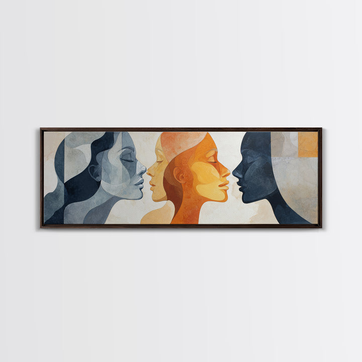 Monochrome Female Profile Framed Canvas Print, Black and White Art, Boho Decor, Living Room Decor, Fine Art, Monochrome, BAW-3x1-89