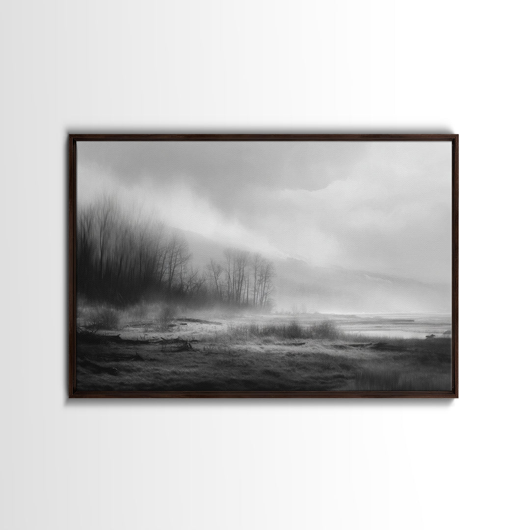 Moody Foggy Forest Canvas Print, Black and White Art, Modern Decor, Living Room Decor, Fine Art, Monochrome, Wall Decor, BAW-3x2-11