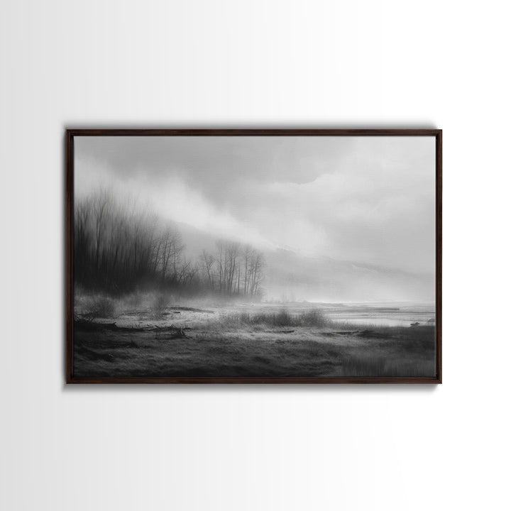 Moody Foggy Forest Canvas Print, Black and White Art, Modern Decor, Living Room Decor, Fine Art, Monochrome, Wall Decor, BAW-3x2-11