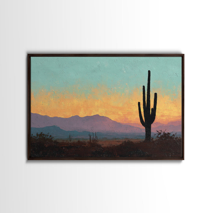 Monochrome Desert Cactus Silhouette Framed Canvas Print, Black and White Art, Set of 3 Prints, Living Room Decor, Monochrome, BAW-3x2-25
