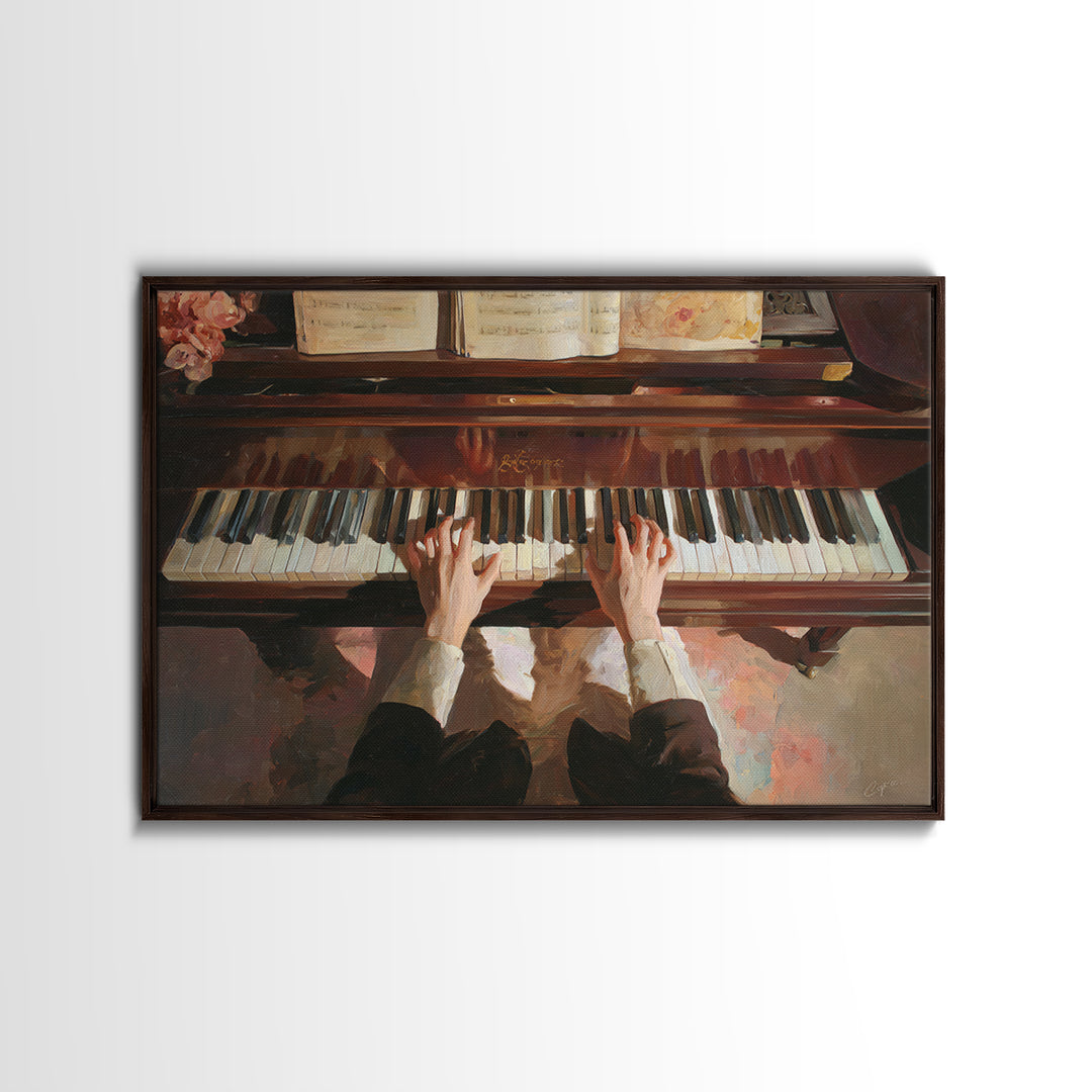Piano Keys and Hands Canvas Print, Black and White Art, Abstract Art, Living Room Decor, Watercolor Art, Monochrome, BAW-3x2-26