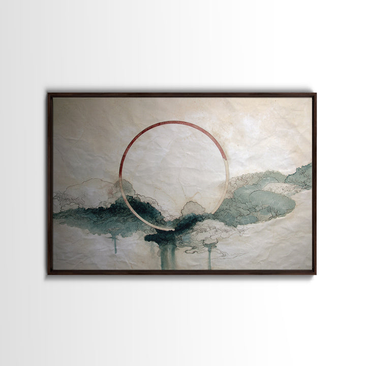 Large Circle and Line Abstract Framed Canvas Print, Black and White Art, Abstract Wall Art, Living Room Decor, Abstract Art, BAW-3x2-28