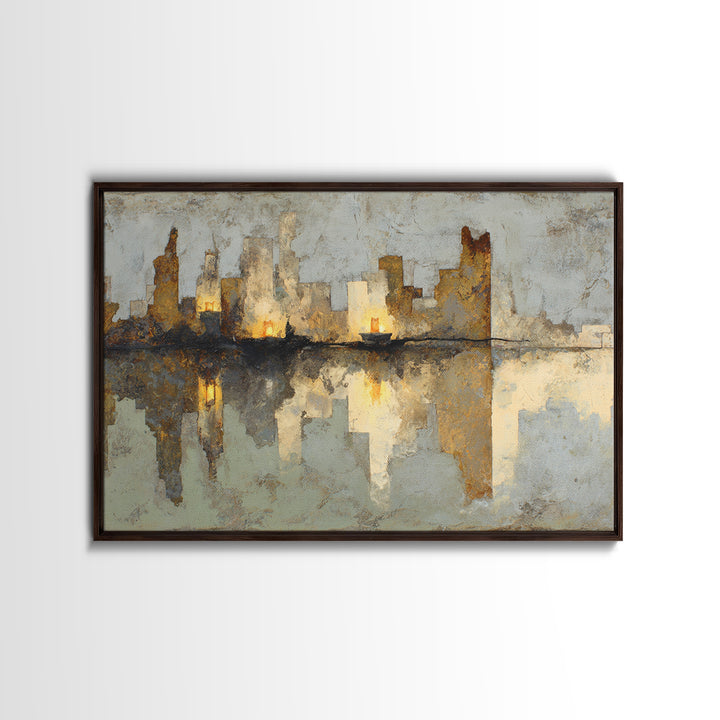Monochrome City Skyline Reflected Canvas Print, Black and White Art, Contemporary Art, Living Room Decor, Monochrome, BAW-3x2-39