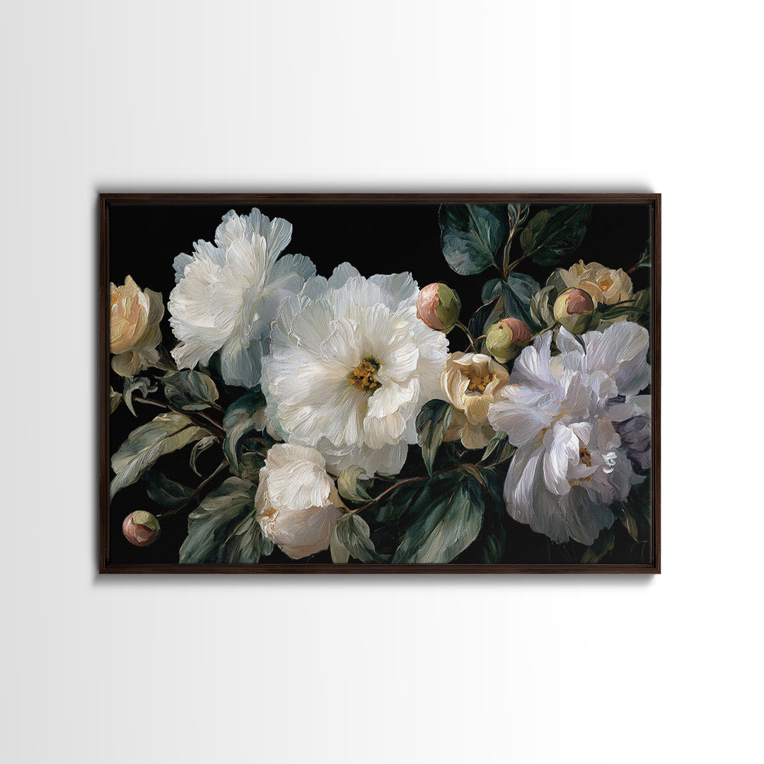 White Flower on Deep Black Background Canvas Print, Black and White Art, Modern Art, Living Room Decor, Monochrome, Art Prints, BAW-3x2-40
