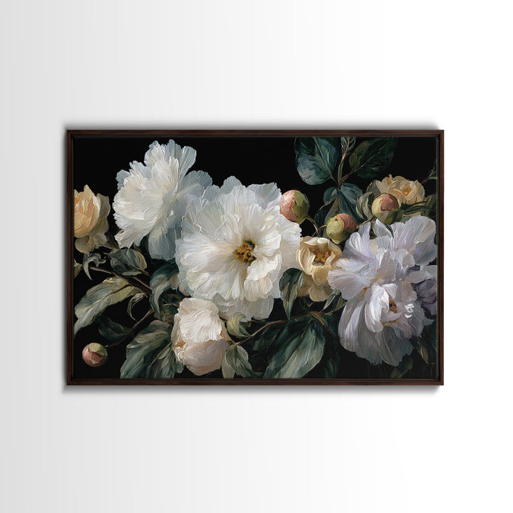 White Flower on Deep Black Background Canvas Print, Black and White Art, Modern Art, Living Room Decor, Monochrome, Art Prints, BAW-3x2-40