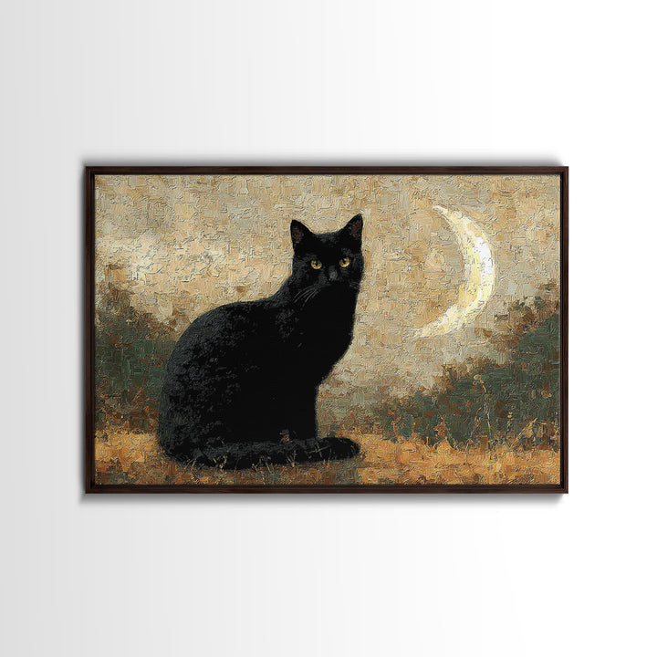 Black Cat Silhouette Canvas Print, Black and White Art, Photo Prints, Living Room Decor, Watercolor Art, Monochrome, BAW-3x2-44