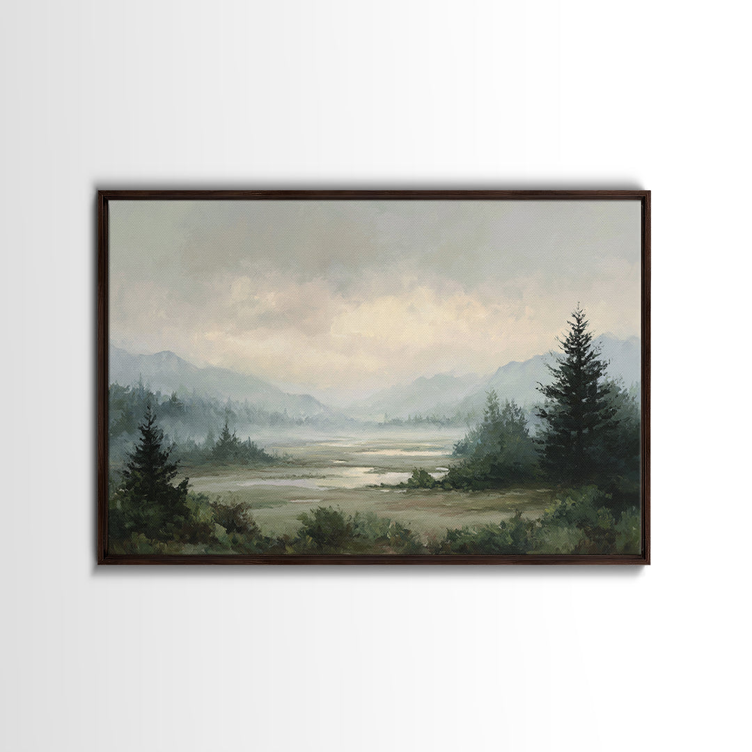 Misty Bridge Landscape Framed Canvas Print, Black and White Art, Art Prints, Living Room Decor, Fine Art, Monochrome, BAW-3x2-47