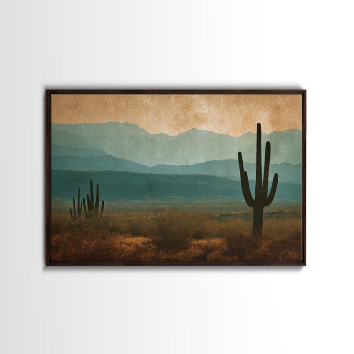 Monochrome Desert Cactus Silhouette Canvas Print, Black and White Art, Neutral Decor, Living Room Decor, Oil Painting, BAW-3x2-49