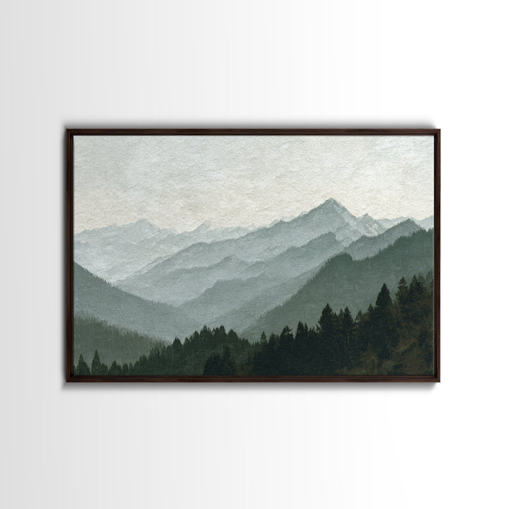 Black Ink Mountain Range Canvas Print, Black and White Art, Canvas Print, Living Room Decor, Oil Painting, Monochrome, BAW-3x2-54