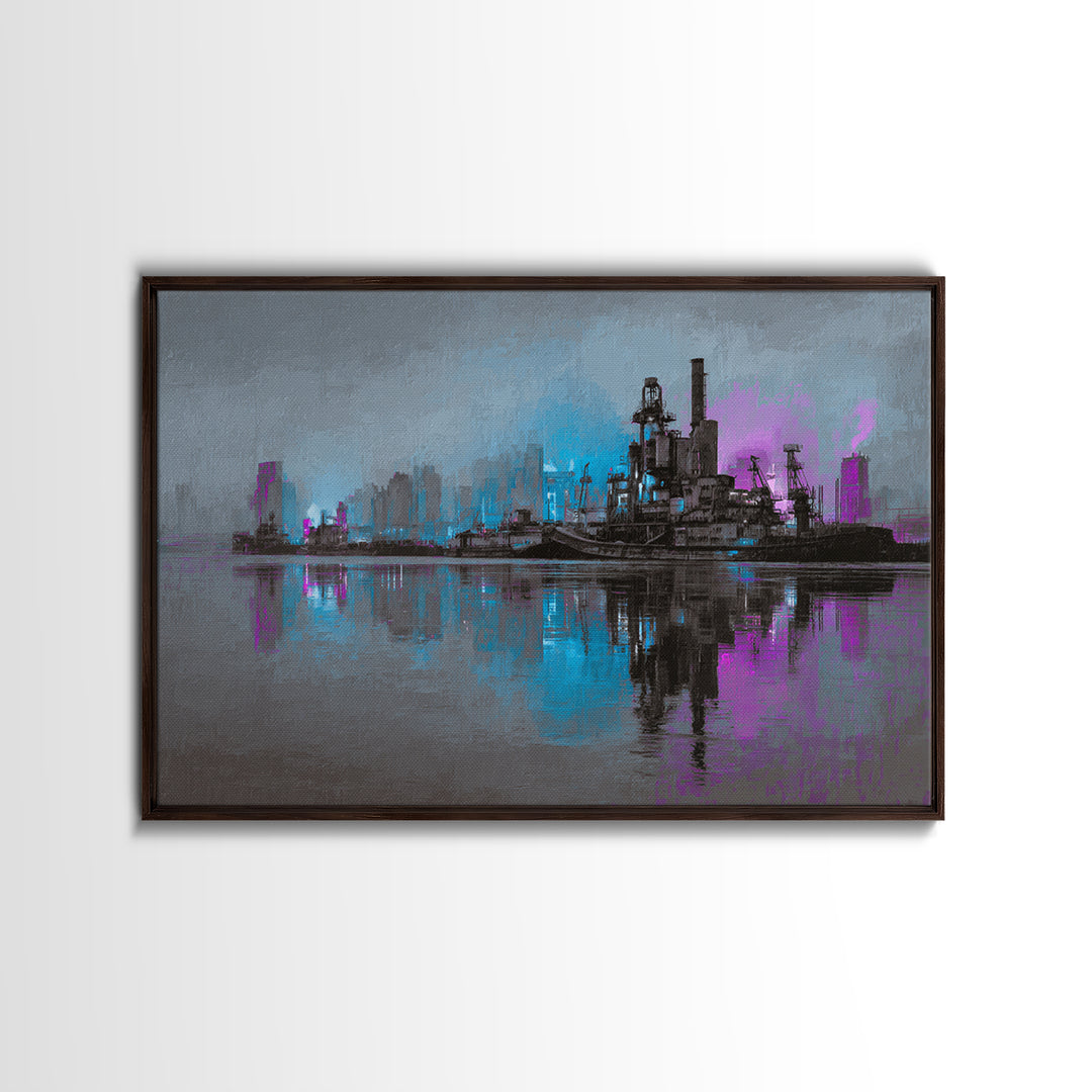 Monochrome City Skyline Reflected Framed Canvas Print, Black and White Art, Canvas Print, Living Room Decor, Monochrome, BAW-3x2-63