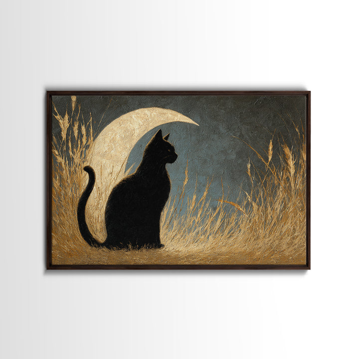 Black Cat Silhouette Canvas Print, Black and White Art, Minimalist Decor, Living Room Decor, Fine Art, Monochrome, BAW-3x2-68