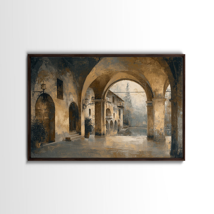 High Contrast Architectural Arches and Shadows Canvas Print, Black and White Art, Mid Century Modern, Living Room Decor, BAW-3x2-7