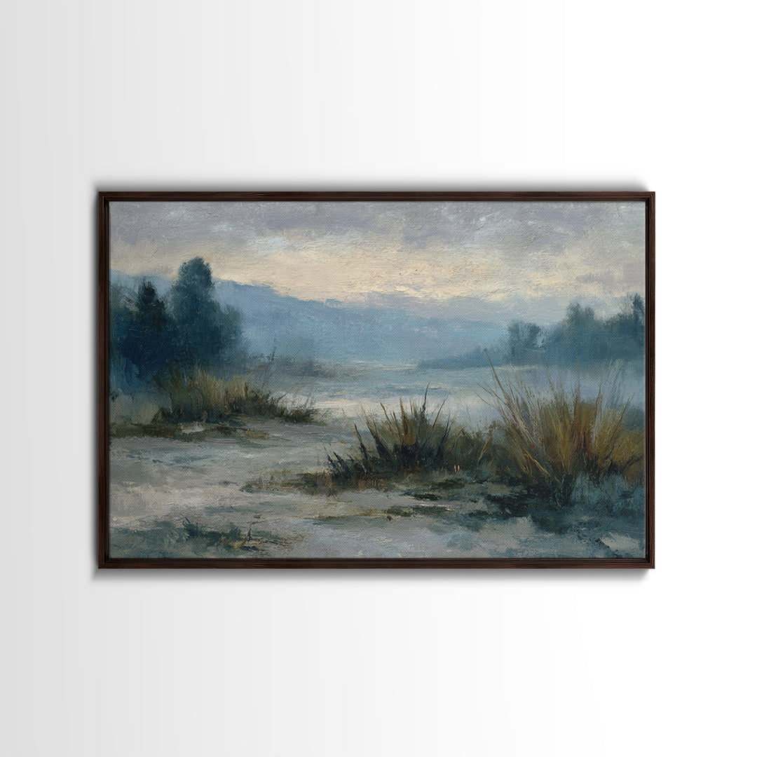 Misty Bridge Landscape Framed Canvas Print, Black and White Art, Photo Prints, Living Room Decor, Watercolor Art, Monochrome, BAW-3x2-71
